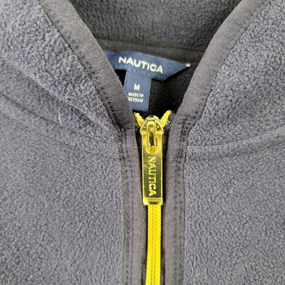 Nautica Mens Navy Fleece Half-Zip Pullover Gold Zipper Logo Medium - Picture 3 of 7